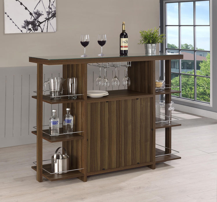 Evelio 6-shelf Glass Top Home Bar Wine Cabinet Walnut