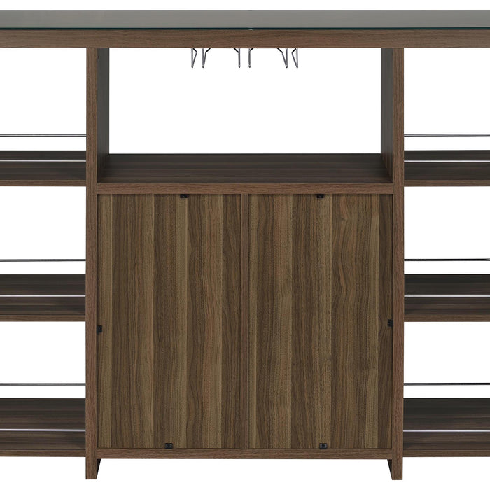 Evelio 6-shelf Glass Top Home Bar Wine Cabinet Walnut
