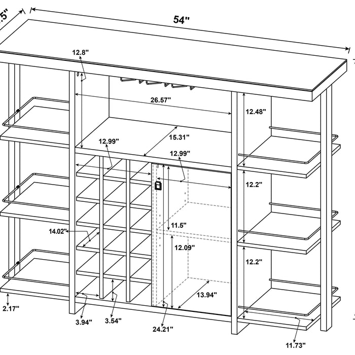 Evelio 6-shelf Glass Top Home Bar Wine Cabinet Walnut