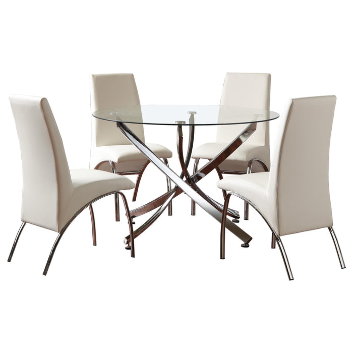 Beckham 5-piece Round Glass Top Dining Set Chrome and White