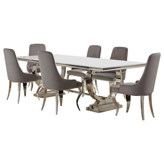 Antoine 7-piece Rectangular Glass Top Dining Table Set Grey