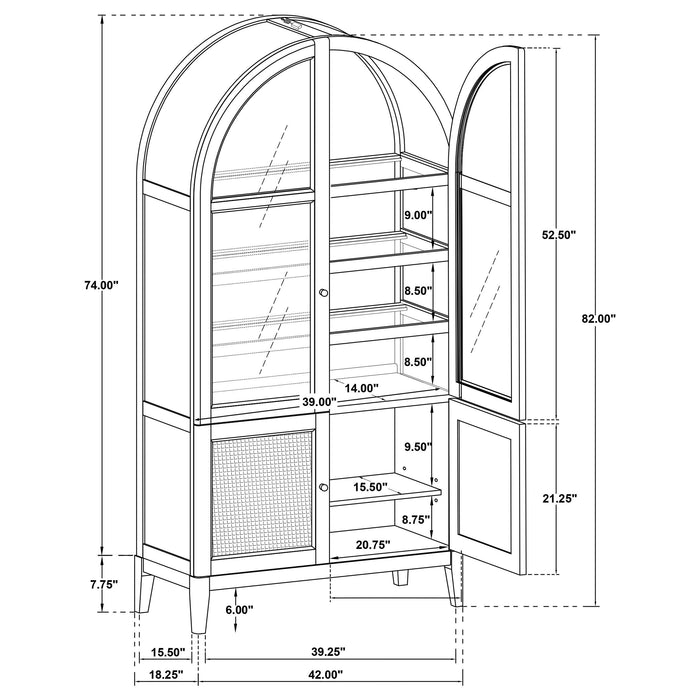 Kailani 4-Door Cane Dining Vitrine Display Cabinet Beige Oak
