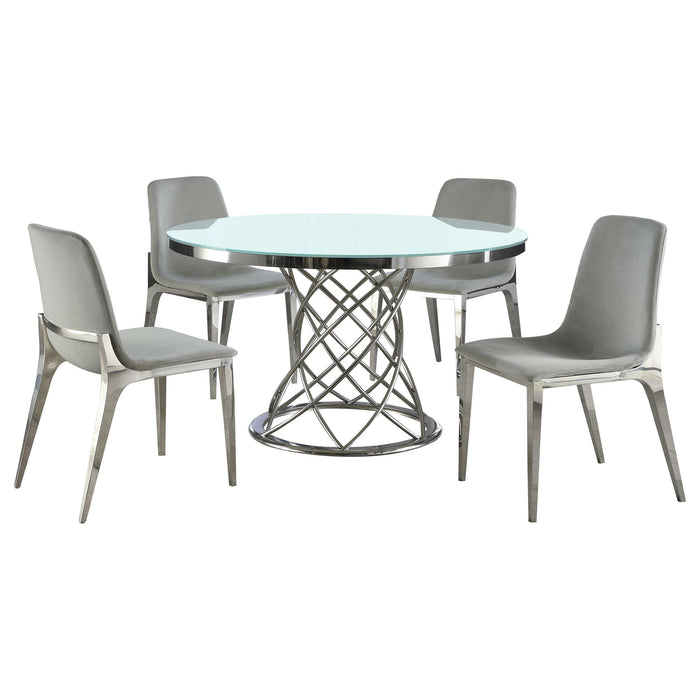 Irene 5-piece Round Glass Top Dining Set White and Chrome