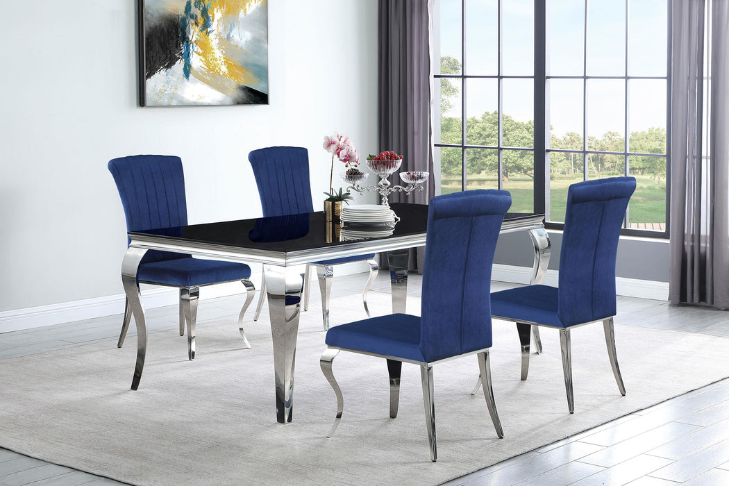 Carone 5-piece 81-inch Rectangular Black Glass Dining Set Blue