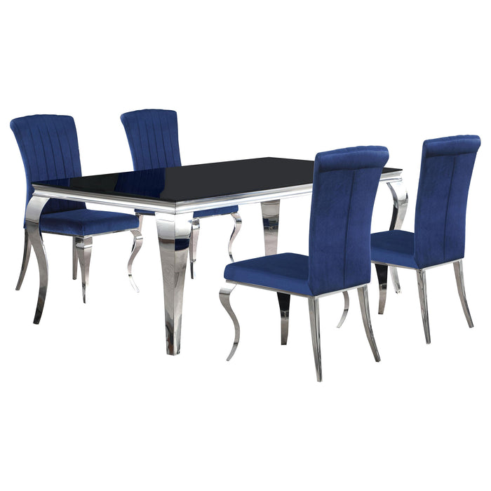 Carone 5-piece 81-inch Rectangular Black Glass Dining Set Blue