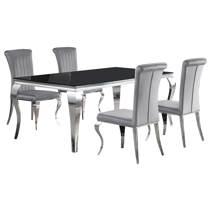 Carone 5-piece 81-inch Rectangular Black Glass Dining Set Grey
