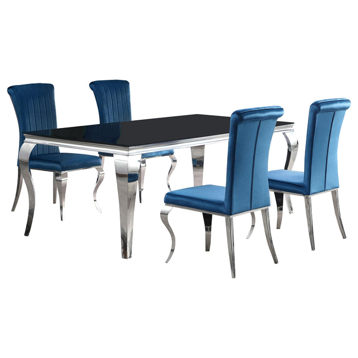 Carone 5-piece 81-inch Rectangular Black Glass Dining Set Teal