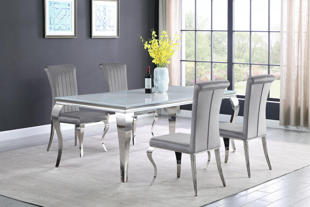 Carone 5-piece 81-inch Rectangular White Glass Dining Set Grey