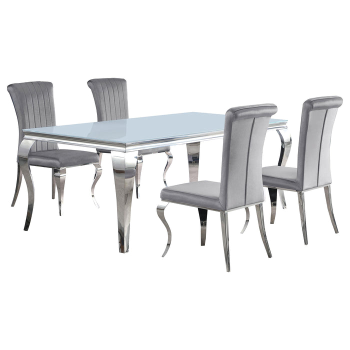 Carone 5-piece 81-inch Rectangular White Glass Dining Set Grey