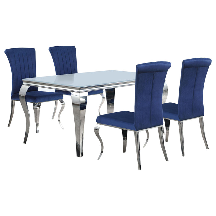 Carone 5-piece 61-inch Rectangular White Glass Dining Set Blue