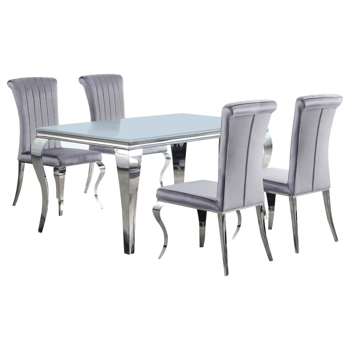 Carone 5-piece 61-inch Rectangular White Glass Dining Set Grey