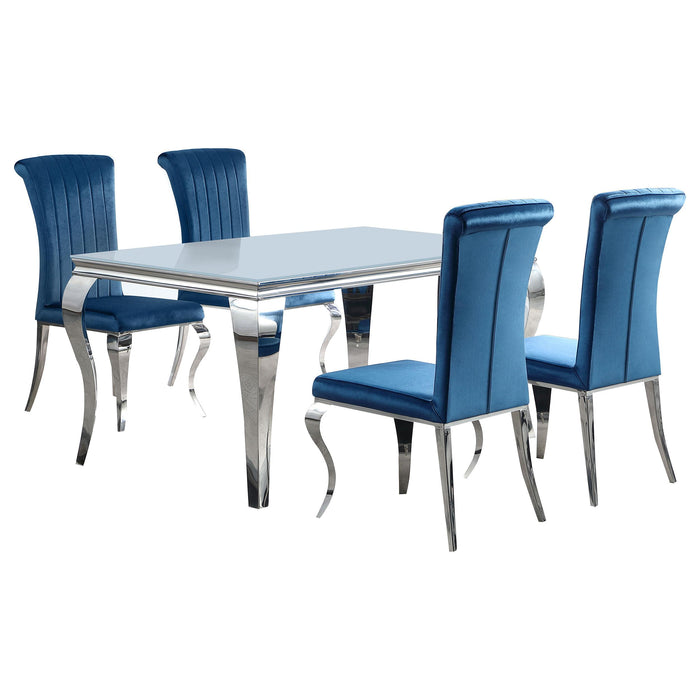 Carone 5-piece 61-inch Rectangular White Glass Dining Set Teal
