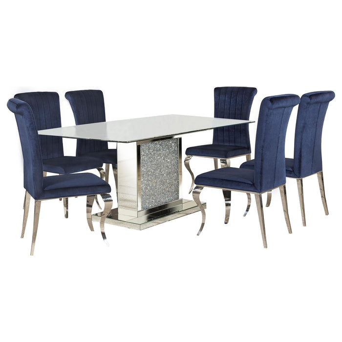 Marilyn 5-piece Rectangular Mirrored Dining Set Ink Blue