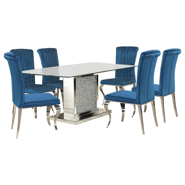 Marilyn 5-piece Rectangular Mirrored Dining Table Set Blue
