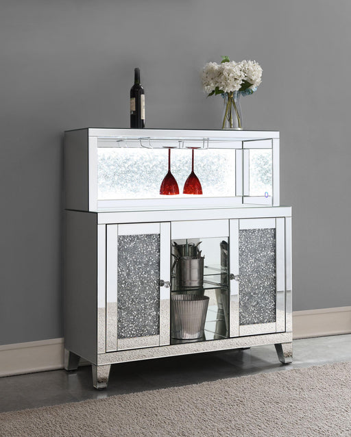 Yvaine 2-door Mirrored Acrylic Home Bar Wine Cabinet Silver