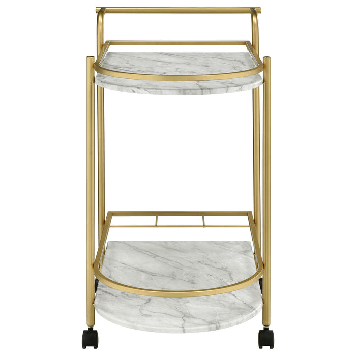 Desiree 2-tier Faux Marble Shelf Metal Bar Cart Gold