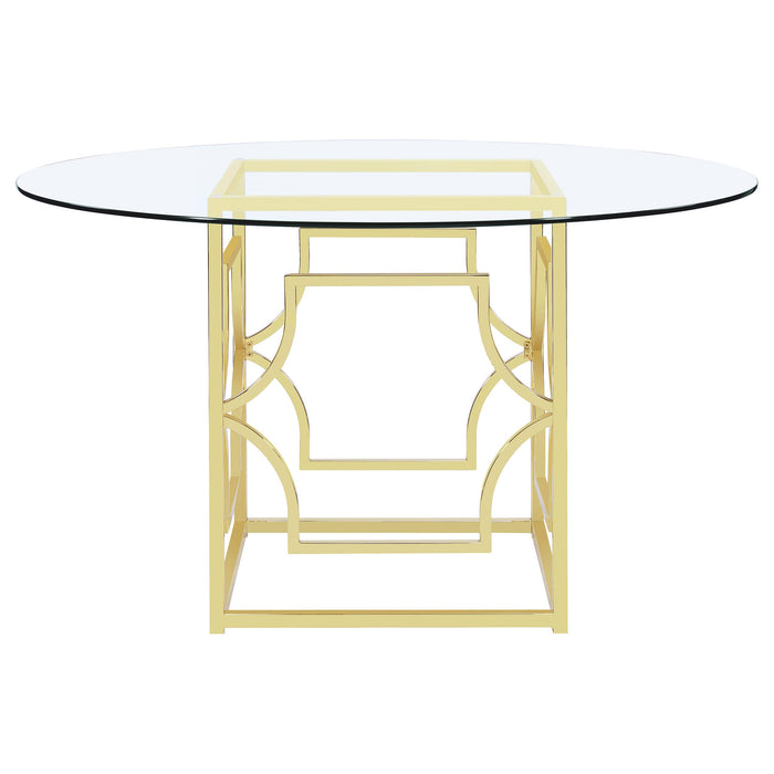 Starlight Round 54-inch Glass Top Metal Dining Table Brass