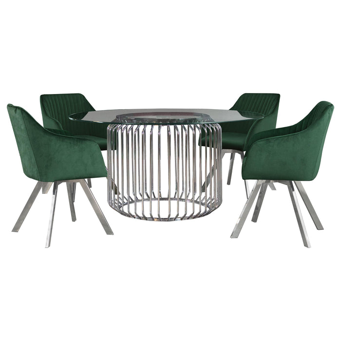 Veena 5-piece Round Glass Top Dining Table Set Chrome