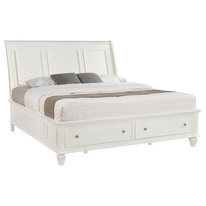 Sandy Beach Wood Eastern King Storage Panel Bed Cream White