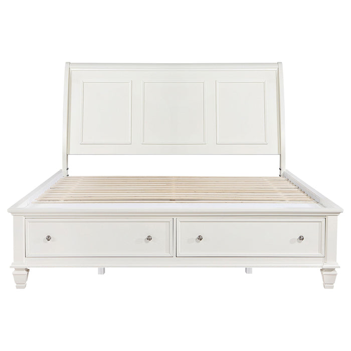 Sandy Beach Wood Eastern King Storage Panel Bed Cream White