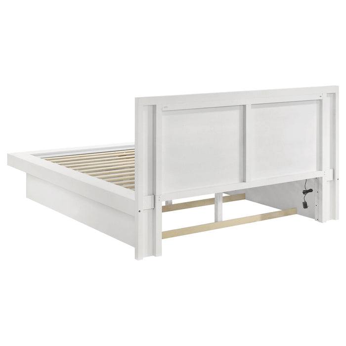 Jessica Wood Eastern King LED Panel Bed Snow White