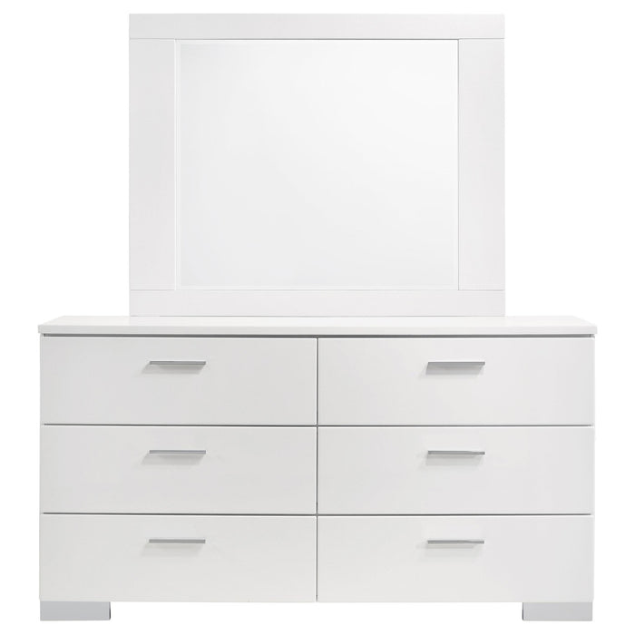 Felicity 6-drawer Wood Dresser with Mirror White High Gloss