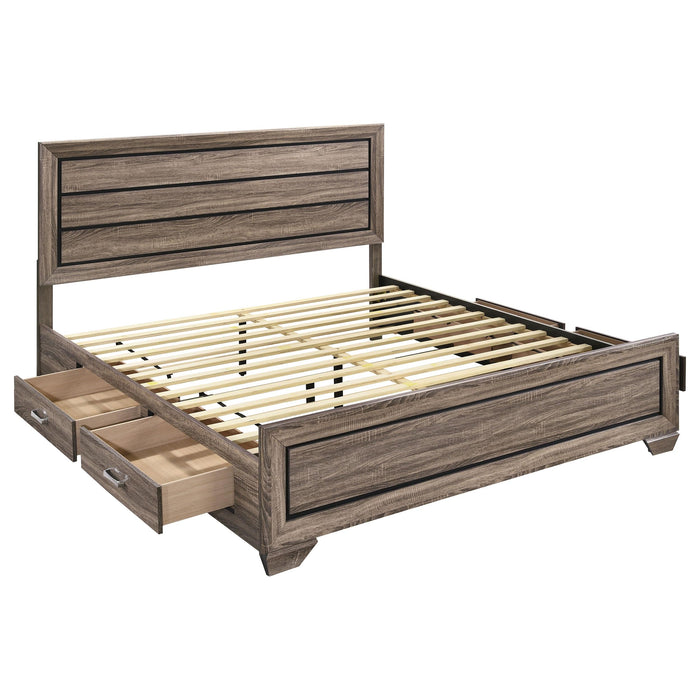 Kauffman Wood Eastern King Storage Panel Bed Washed Taupe