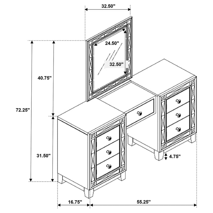 Leighton Vanity Table Set with Stool Metallic Mercury