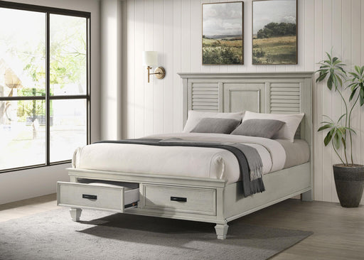 Franco Wood Queen Storage Panel Bed Distressed White
