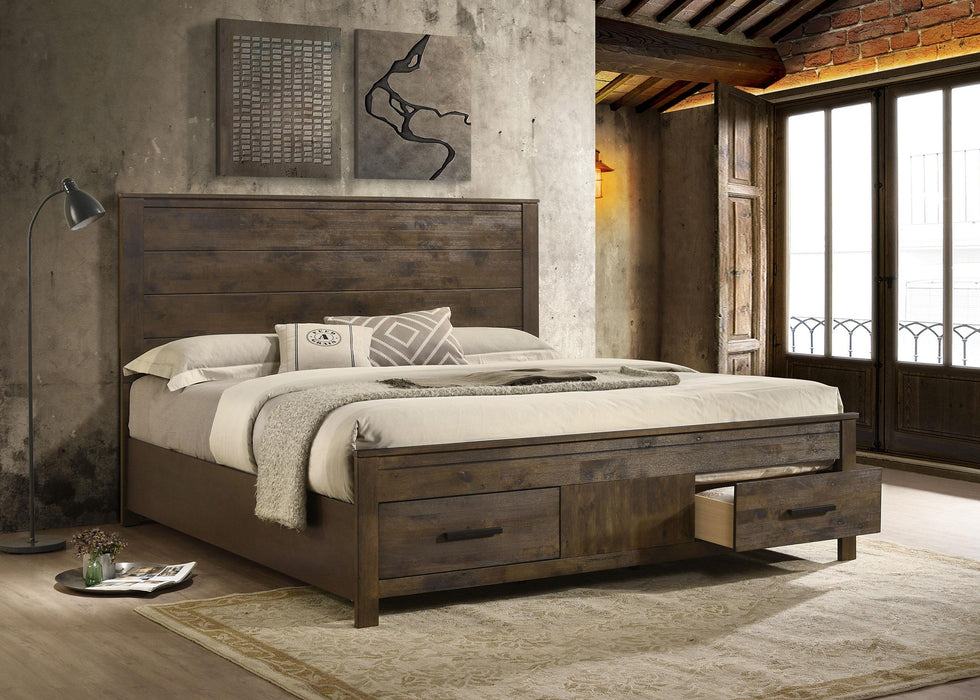 Woodmont Eastern King Storage Bed Rustic Golden Brown