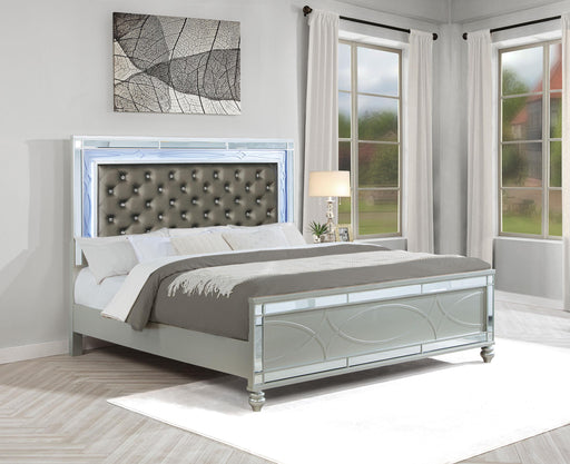 Gunnison Wood Eastern King LED Panel Bed Silver Metallic