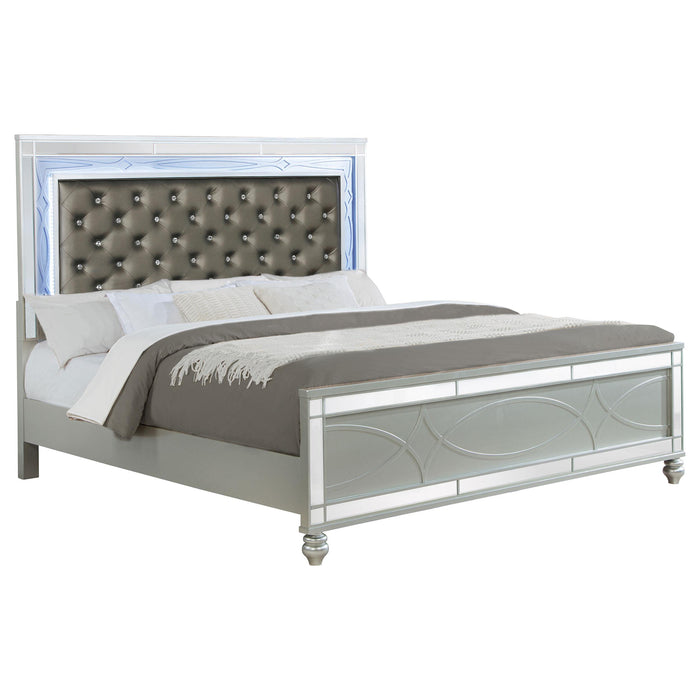 Gunnison Wood Eastern King LED Panel Bed Silver Metallic