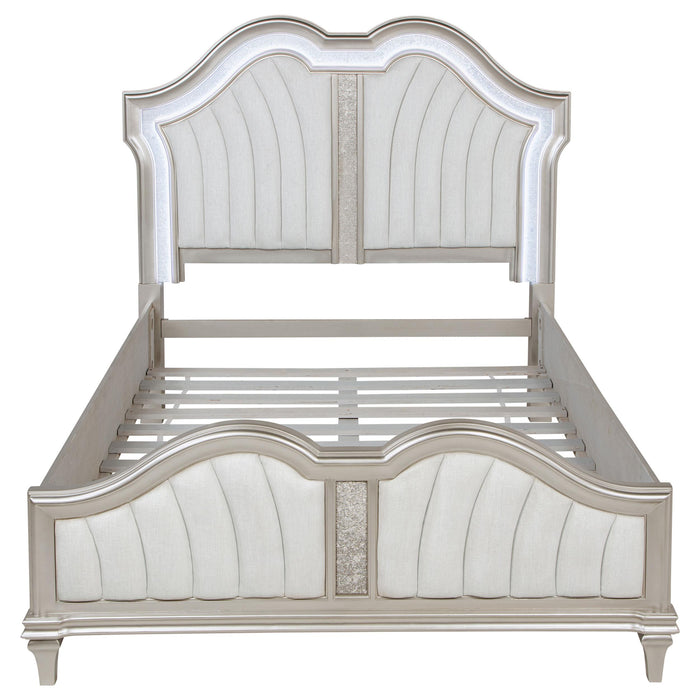 Evangeline Wood Queen LED Panel Bed Silver Oak