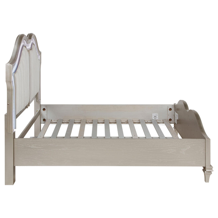 Evangeline Wood Queen LED Panel Bed Silver Oak
