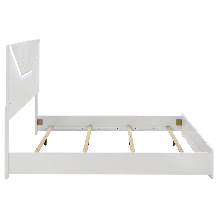 Ives Eastern King Panel Bed LED Headboard White High Gloss