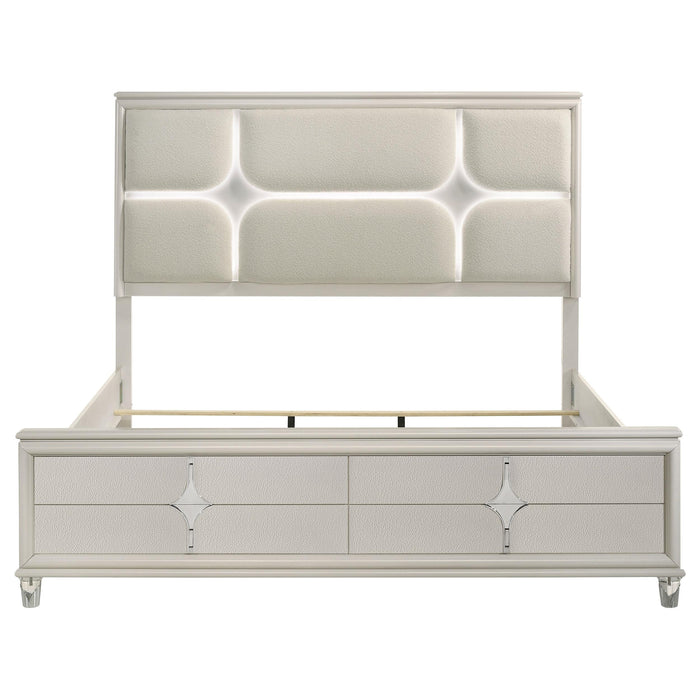 Olivia Eastern King Panel Bed LED Headboard Pearl White