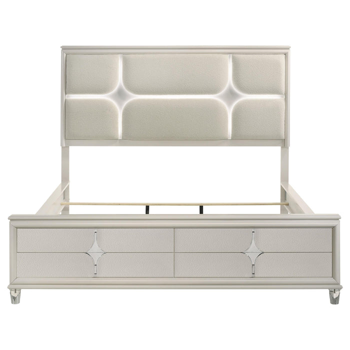 Olivia California King Panel Bed LED Headboard Pearl White