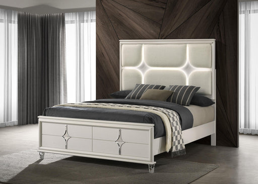 Olivia Queen Panel Bed LED Headboard Pearl White
