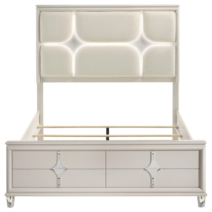 Olivia Queen Panel Bed LED Headboard Pearl White