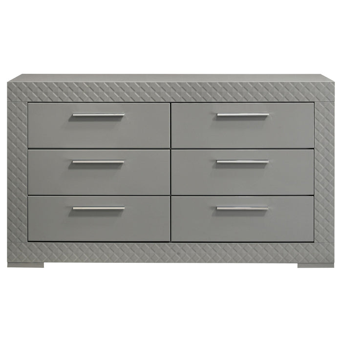 Ives 6-drawer Dresser Cabinet Grey High Gloss