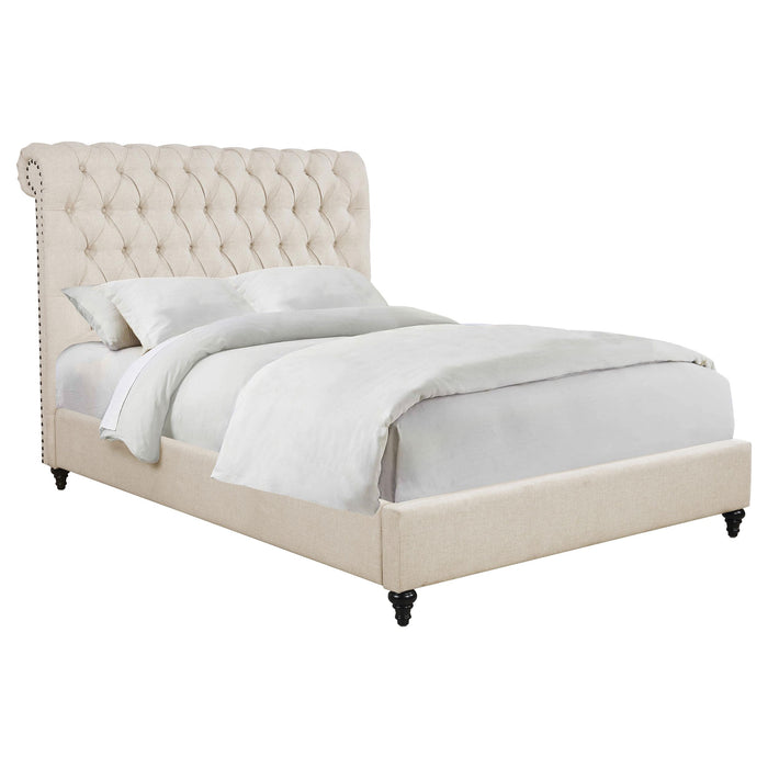 Devon 57-inch Upholstered California King Panel Bed Beige