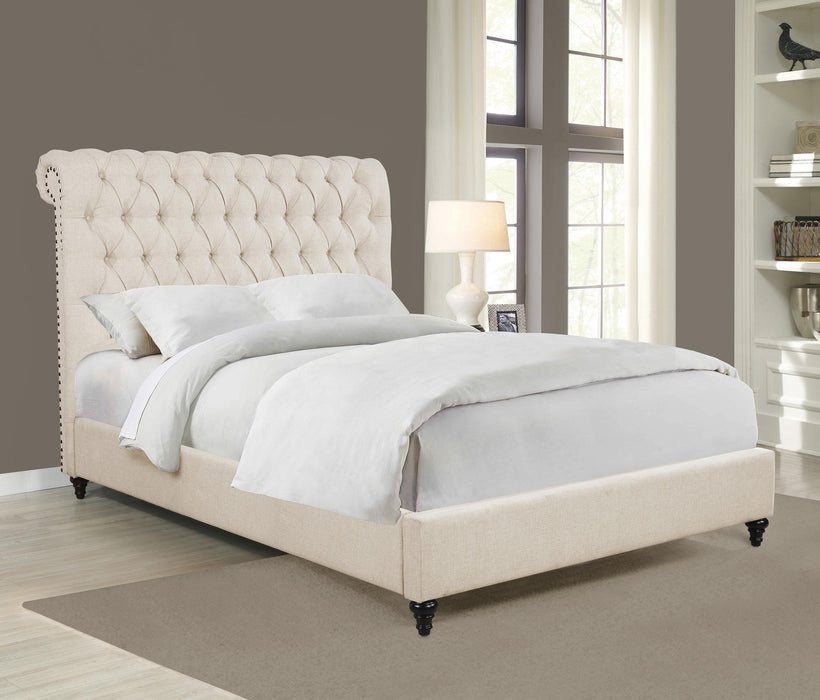 Devon 57-inch Upholstered Queen Panel Bed Beige