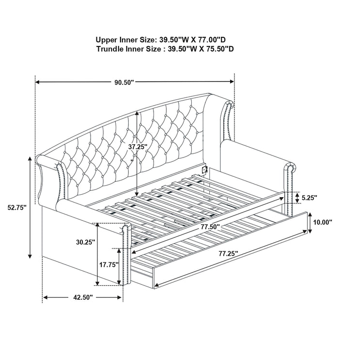 Scarlett Upholstered Twin Daybed with Trundle Grey