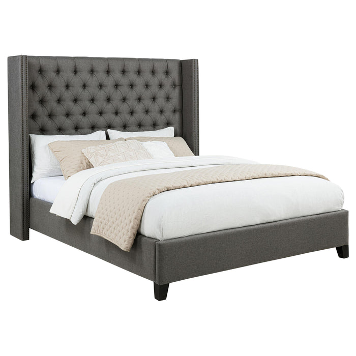 Bancroft Upholstered Eastern King Wingback Bed Grey