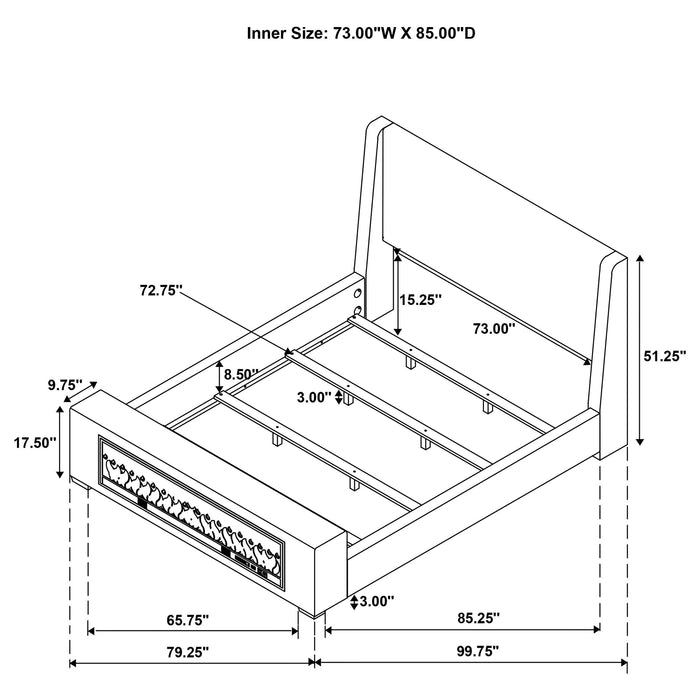 Preston Upholstered California King Audio Flame Visualizer Bed Blue