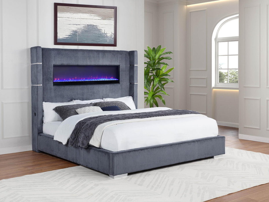 Tisdall Upholstered Cal King Flame Visualizer Bed Grey