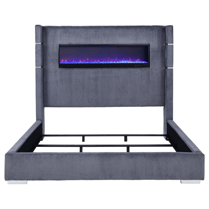 Tisdall Upholstered Cal King Flame Visualizer Bed Grey