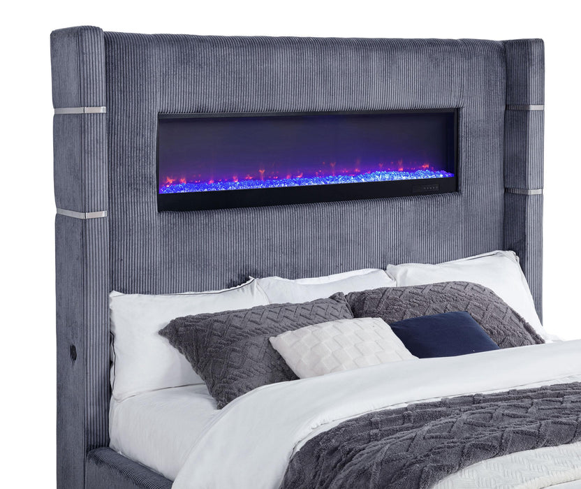 Tisdall Upholstered Cal King Flame Visualizer Bed Grey