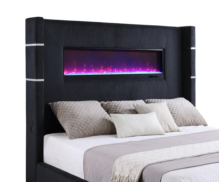 Tisdall Upholstered Eastern King Flame Visualizer Bed Black