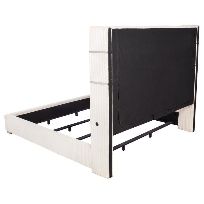 Tisdall Upholstered Eastern King Flame Visualizer Bed Cream